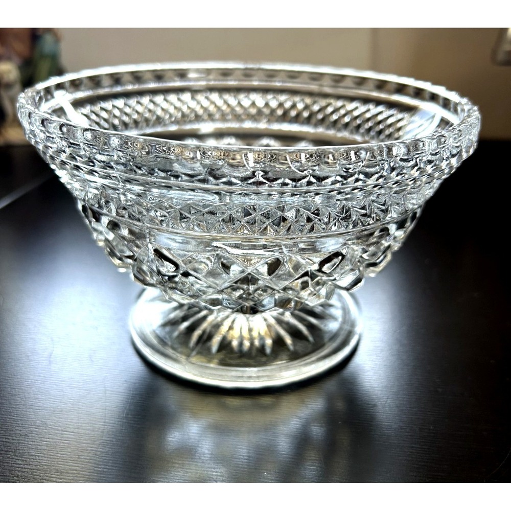 Vintage Cut Crystal Candy Bowl Heavy Glass Footed Brilliant Cut 6.75"